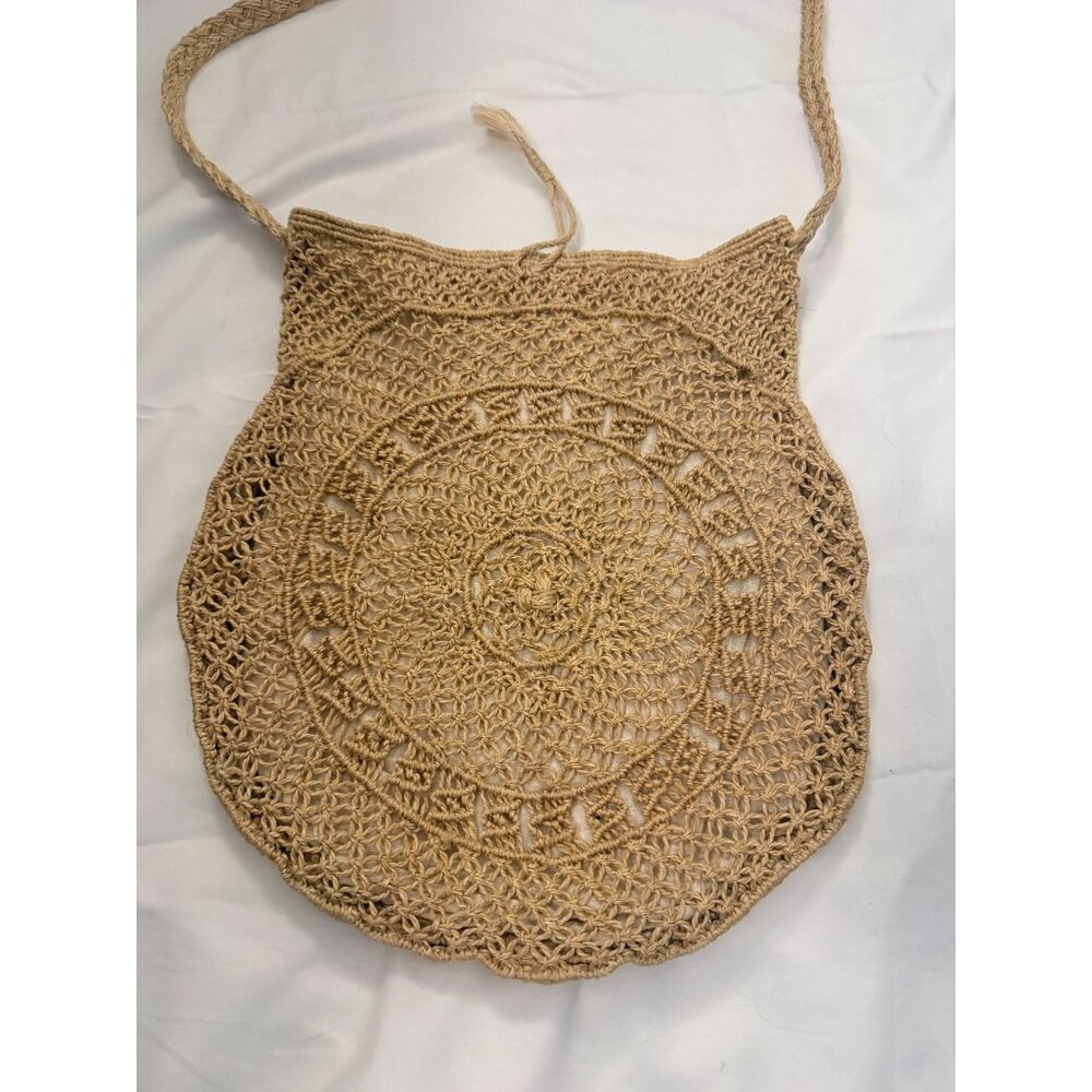 Woven Crossbody Purse with Hand Painted Leather Center Bohemian - Picture 4 of 8